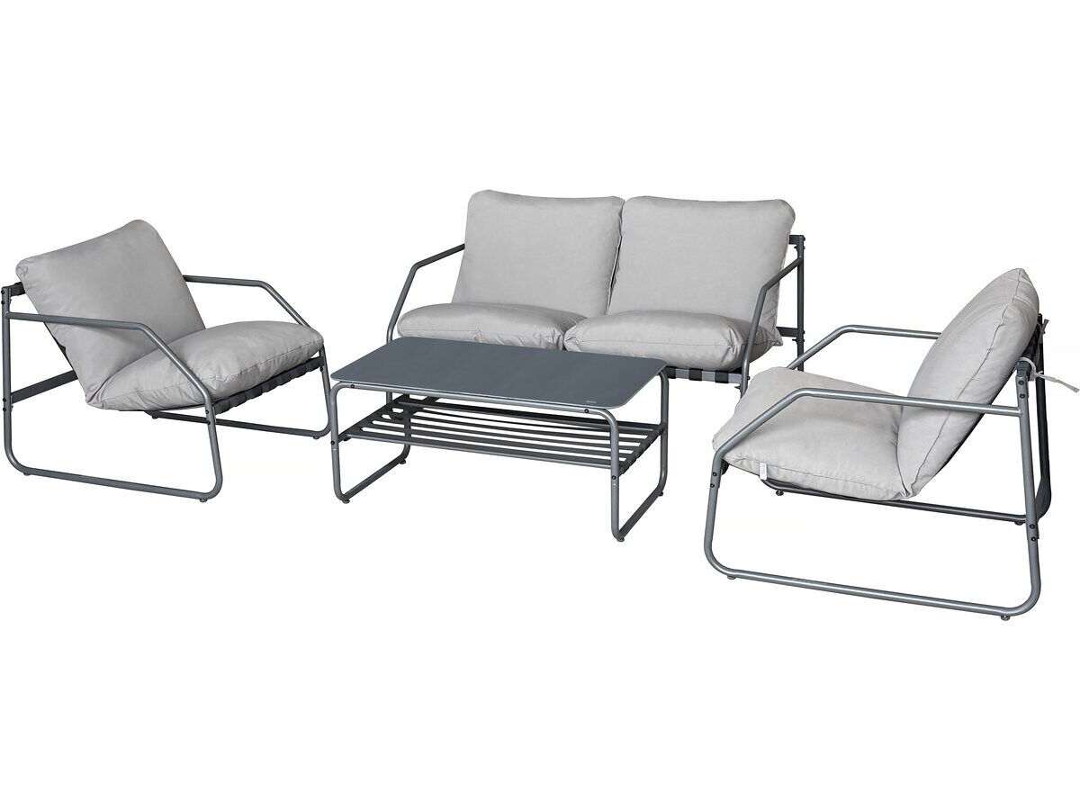 Conjunto de mobiliário de jardim em metal "sora" com almofadas - 4 lugares - gris