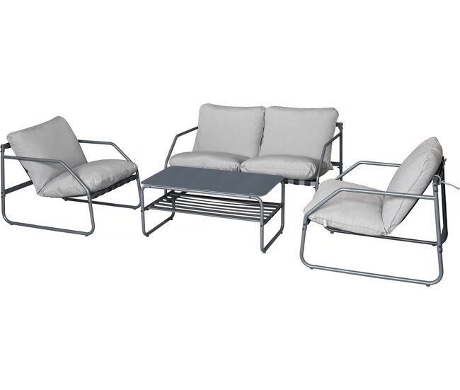 Conjunto de mobiliário de jardim em metal "sora" com almofadas - 4 lugares - gris