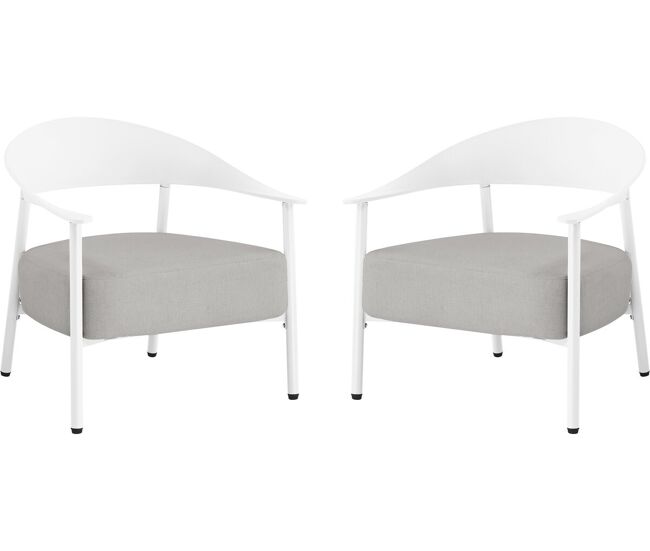 Conjunto de 2 cadeirões de jardim em plástico e metal - blanc