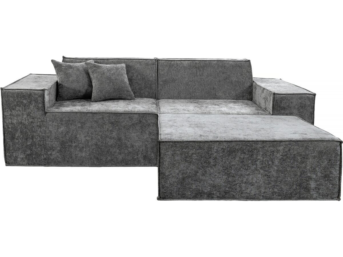 Canapé modulaire droit avec pouf en tissu texturé "lusso" - 3 places - gris