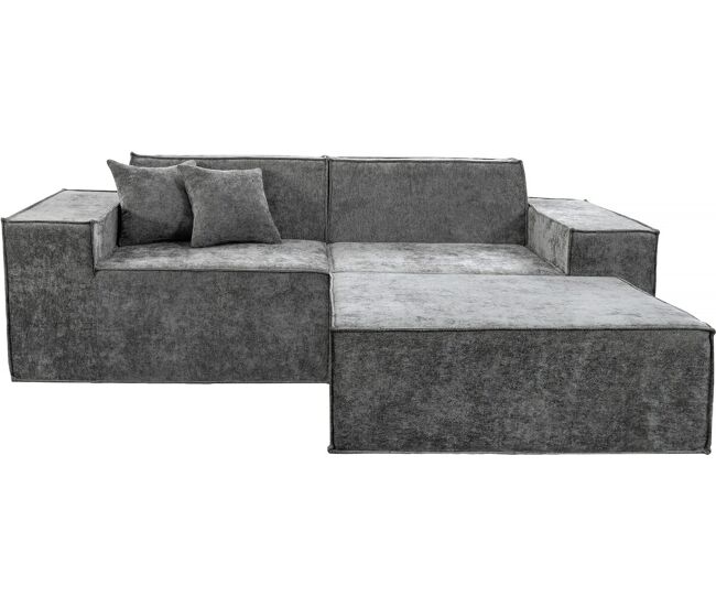 Canapé modulaire droit avec pouf en tissu texturé "lusso" - 3 places - gris