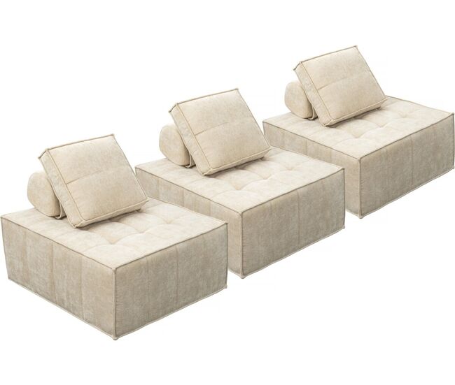 Conjunto de 3 poltronas modulares em tecido texturado "velluto" - bege