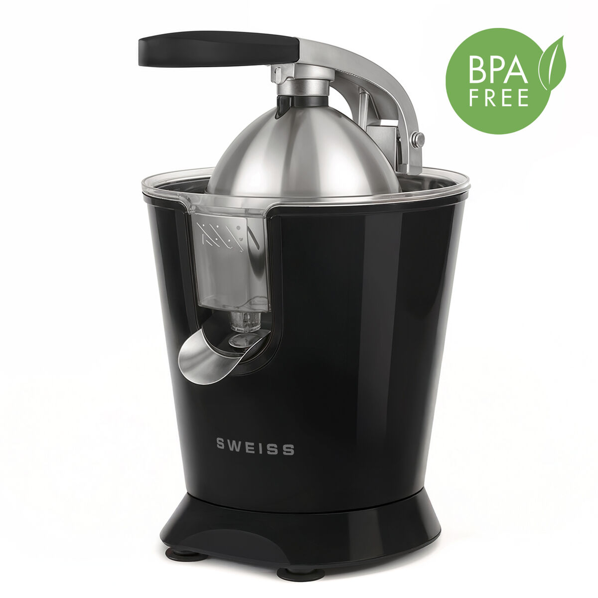 Espremedor elétrico zest9, sweiss, bico antigota, apto para máquina de lavar loiça, funcionamento silencioso, braço articulado potente 160 w, preto