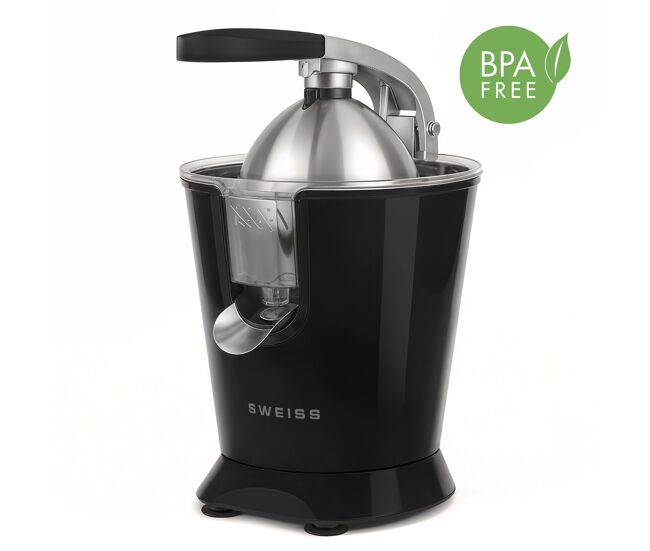 Espremedor elétrico zest9, sweiss, bico antigota, apto para máquina de lavar loiça, funcionamento silencioso, braço articulado potente 160 w, preto