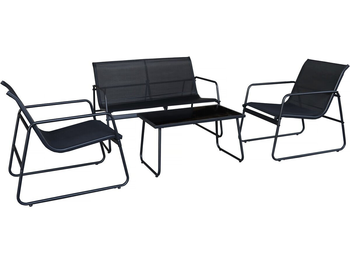 Conjunto de mobiliário de jardim metálico "fortaleza" - 4 lugares - noir