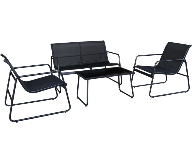 Conjunto de mobiliário de jardim metálico "fortaleza" - 4 lugares - noir