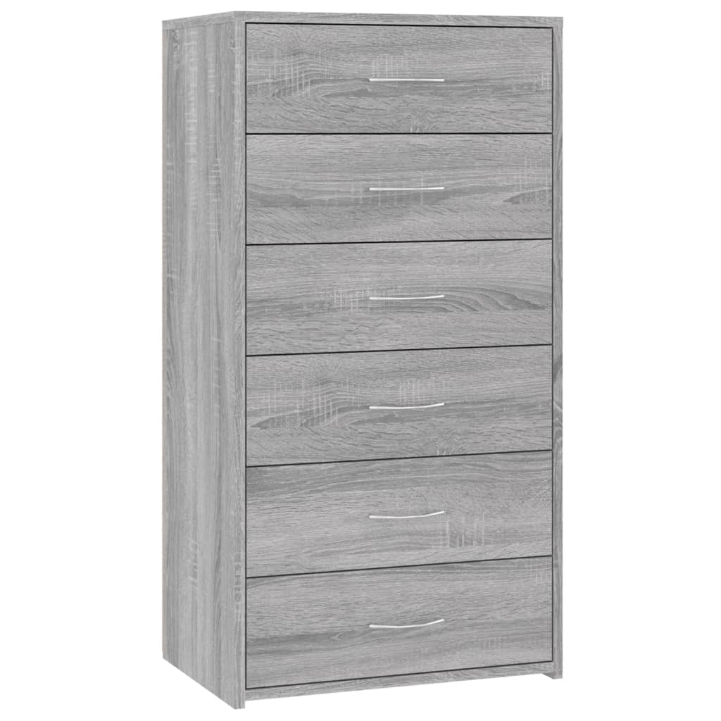 Aparador - bufete - móvei de apoio c/ 6 gavetas 50x34x96cm derivados madeira cinza sonoma pt1715