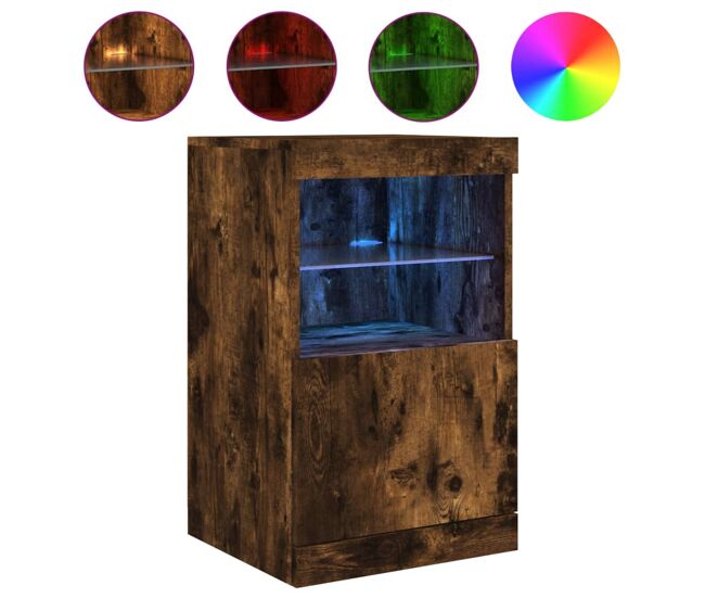 Aparador - bufete - móvei de apoio com luzes led 41x37x67 cm carvalho fumado pt2041
