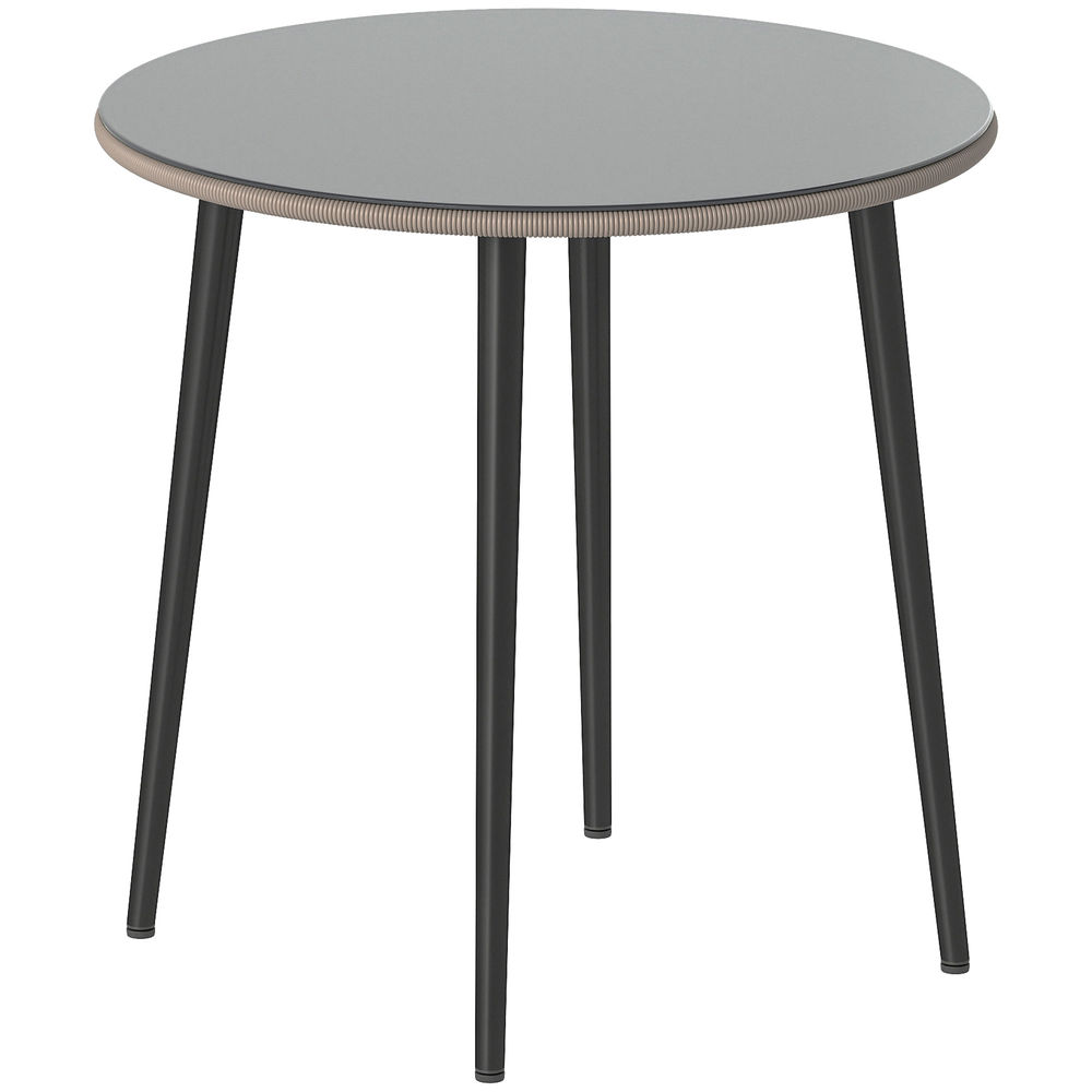 Outsunny mesa de jantar de jardim redonda com tampo de vidro temperado e borda em vime estrutura de aço 80x80x74 cm carga 50 kg para pátio varanda