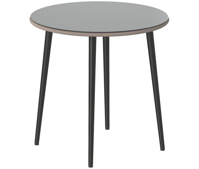 Outsunny mesa de jantar de jardim redonda com tampo de vidro temperado e borda em vime estrutura de aço 80x80x74 cm carga 50 kg para pátio varanda