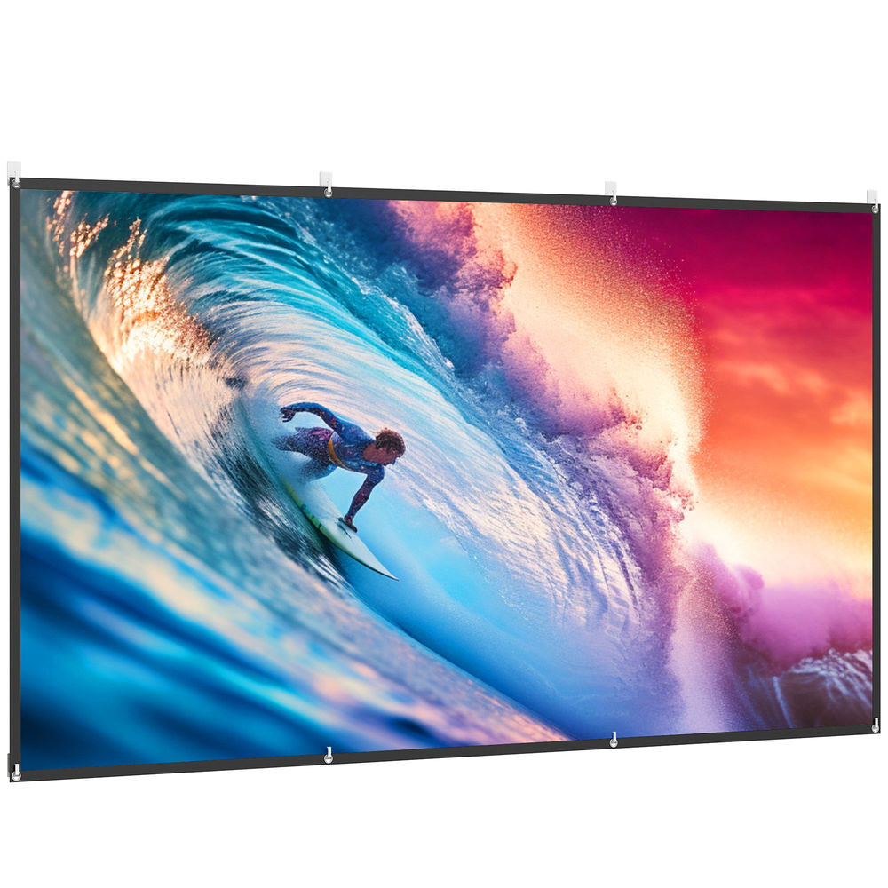 Homcom tela de projetor manual 120 polegadas, ecrã de projeção, formato 16:9, hd 4k/8k, tecido lavável, para interior e exterior, cinema em casa,