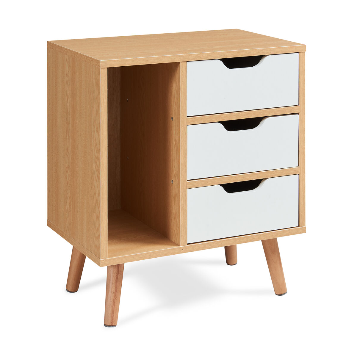 Mesa de cabeceira bordkak 3 gavetas e 1 compartimento 55x48x30 cm carvalho/branco [en.casa]