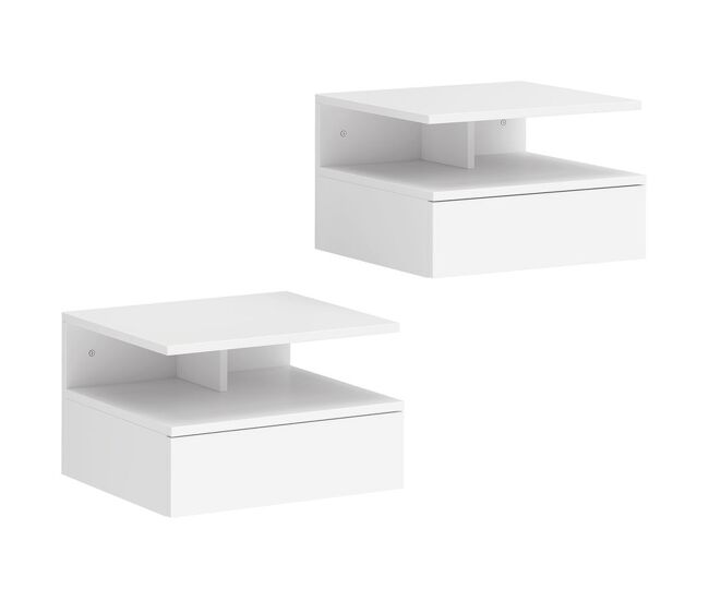 Homcom conjunto de 2 mesas de cabeceira suspensas com gaveta mesas de cabeceira modernas montadas na parede 35x32x22,5 cm branco