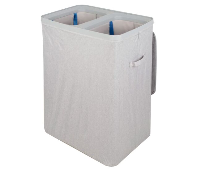Max home cesto de roupa 56x40x67 cm 100 litros cinza claro com dois compartimentos e sacos removíveis