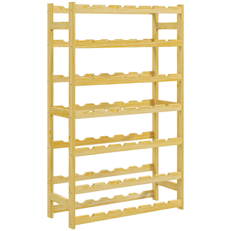 Homcom garrafeira de madeira para 42 garrafas garrafeira para vinho de 7 níveis para cozinha sala de jantar, bar 63x25x102 cm madeira