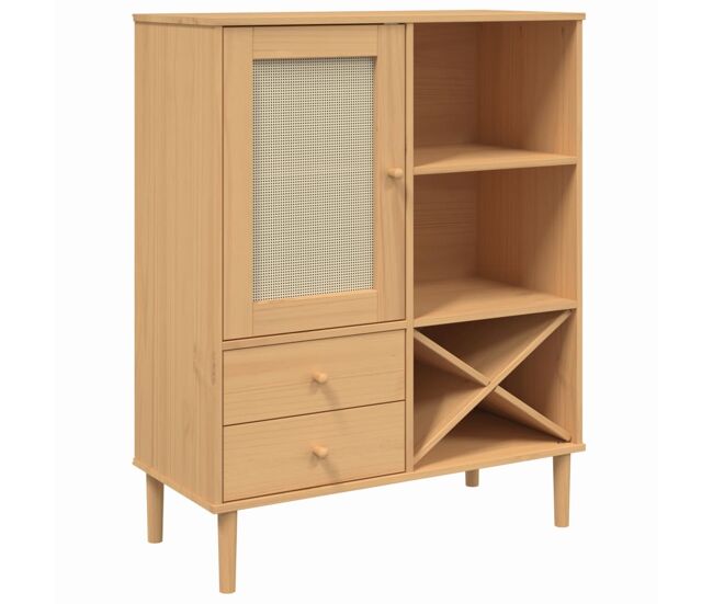 Armários altos - bufete - móvel de apoio aspeto vime 90x40x112 cm pinho maciço castanho pt1624