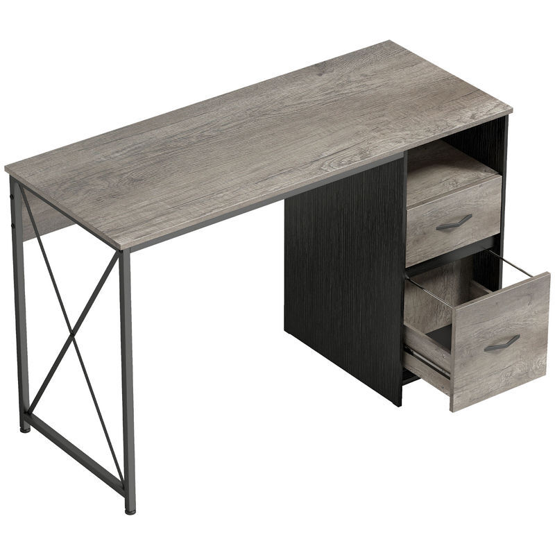 Homcom mesa gaming 120x50 cm secretária gaming industrial mesa gamer com compartimento e 2 gavetas para a4 cartas para escritório estúdio gris claro