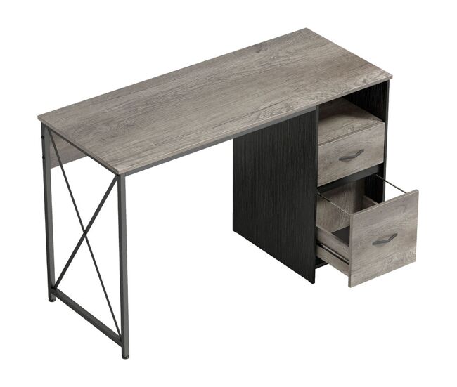 Homcom mesa gaming 120x50 cm secretária gaming industrial mesa gamer com compartimento e 2 gavetas para a4 cartas para escritório estúdio gris claro