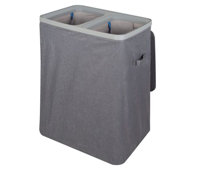 Max home cesto de roupa 100 litros 56x40x67 cm cinza escuro com dois compartimentos e sacos removíveis