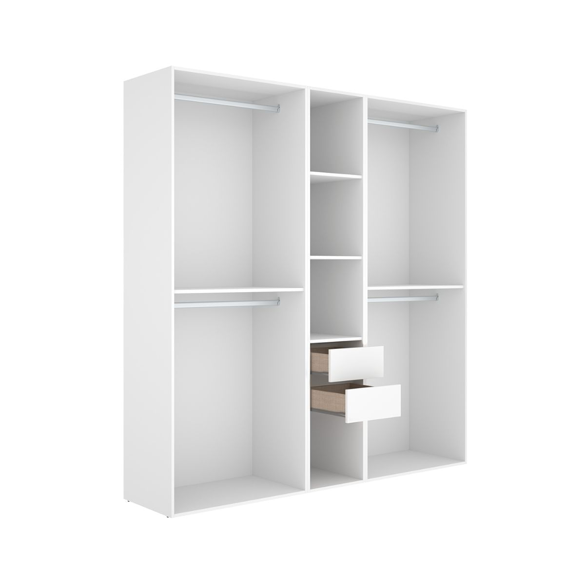 Guarda-roupa Closet Abierto 4 barras metálicas 2 gavetas Suit -Branco - Altura 204 x Largura 199 x Prof 45 cm - Homekit
