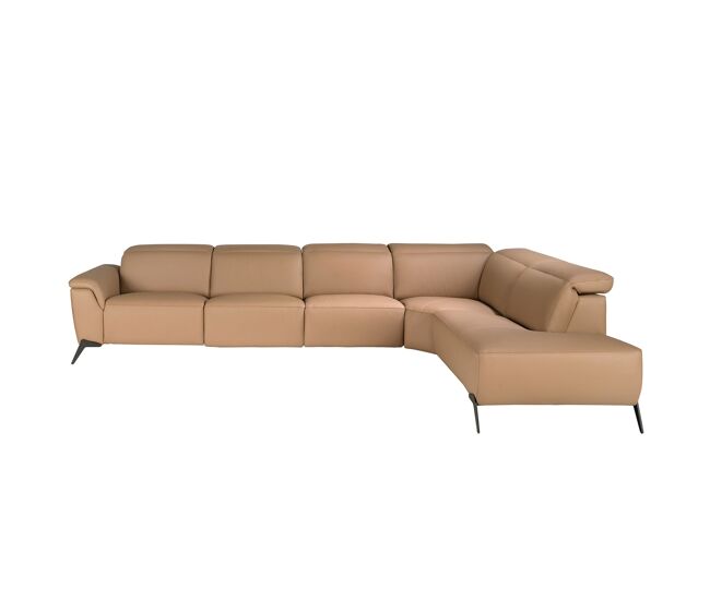 Sofá chaise longue relax modular direito 5 lugares pele castanha angel cerdá