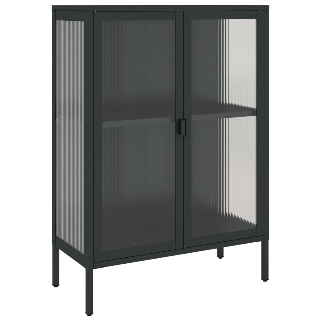 Aparador - bufete - móvel de apoio 75x35x105 cm vidro e aço preto pt1630