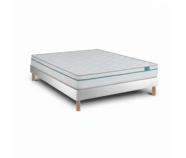 Conjunto leafsleep cloud one e sommier 15 cm branco — colchão 21 cm viscoelástico, 190 x 80 cm, altura total aprox. 51 cm.