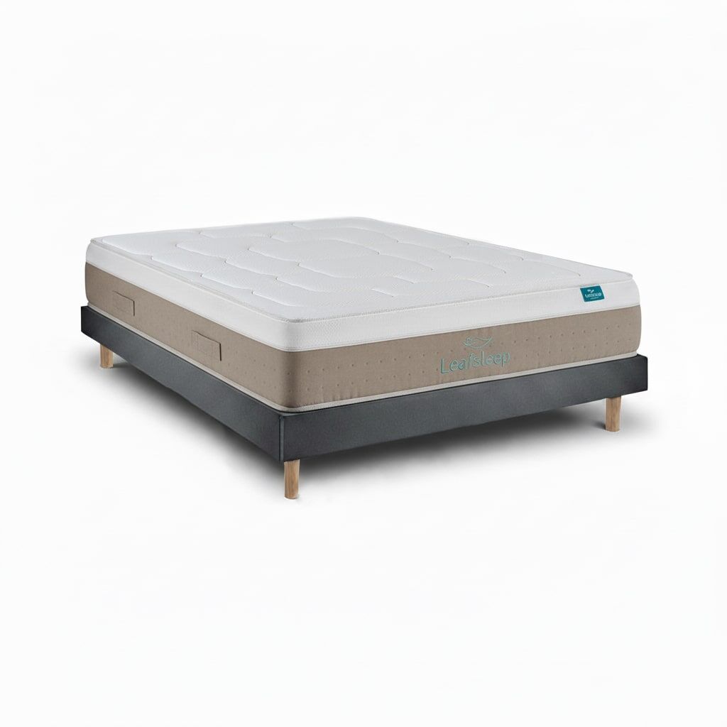 Conjunto leafsleep cloud cotton 30 cm + sommier madeira milano anthracite 190 x 80 cm, altura total 60 cm.