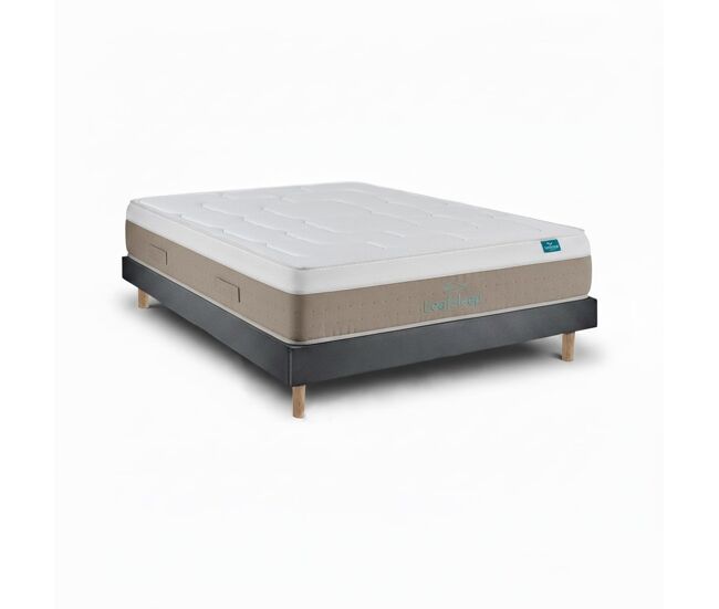 Conjunto leafsleep cloud cotton 30 cm + sommier madeira milano anthracite 190 x 80 cm, altura total 60 cm.