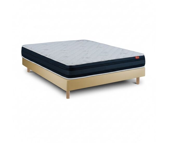 Conjunto viscoflex ortopédico 190 x 120 cm, colchão 22 cm + sommier de ripas com pés de 15 cm, altura total 52 cm, bege.