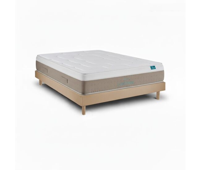 Conjunto cloud cotton leafsleep 200 x 200 cm milano taupe — colchão 30 cm + sommier madeira fsc, altura total aprox. 60 cm.