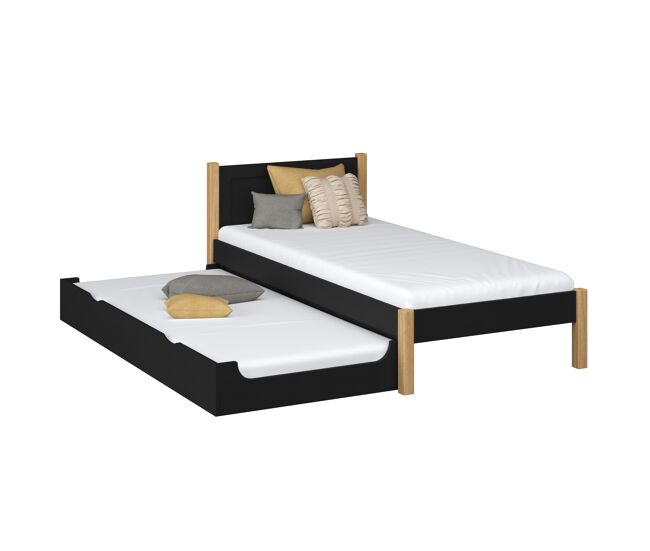 Cama individual com gaveta para colchão n02 preto e carvalho