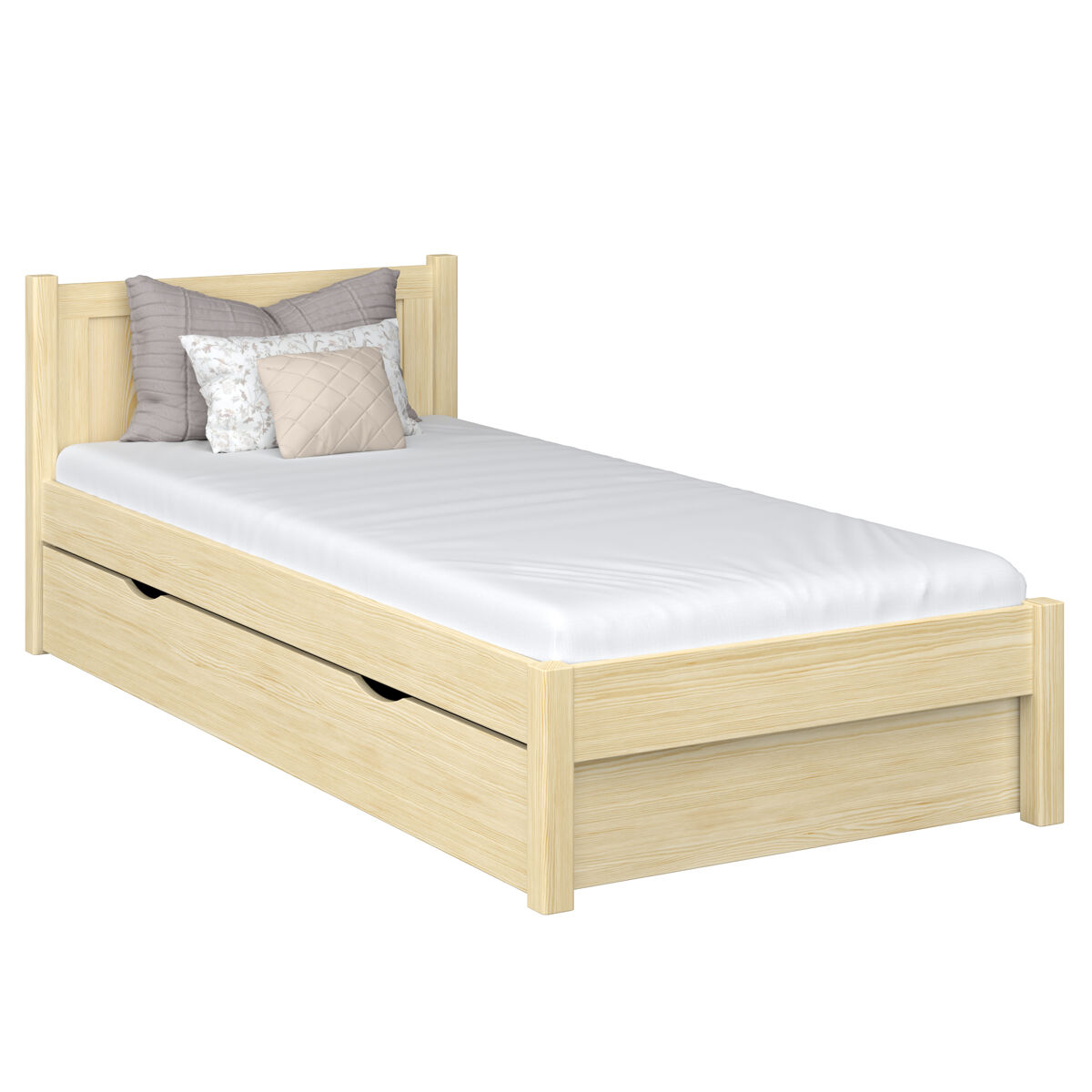 Cama individual de madeira com gaveta n02 pinho incolor
