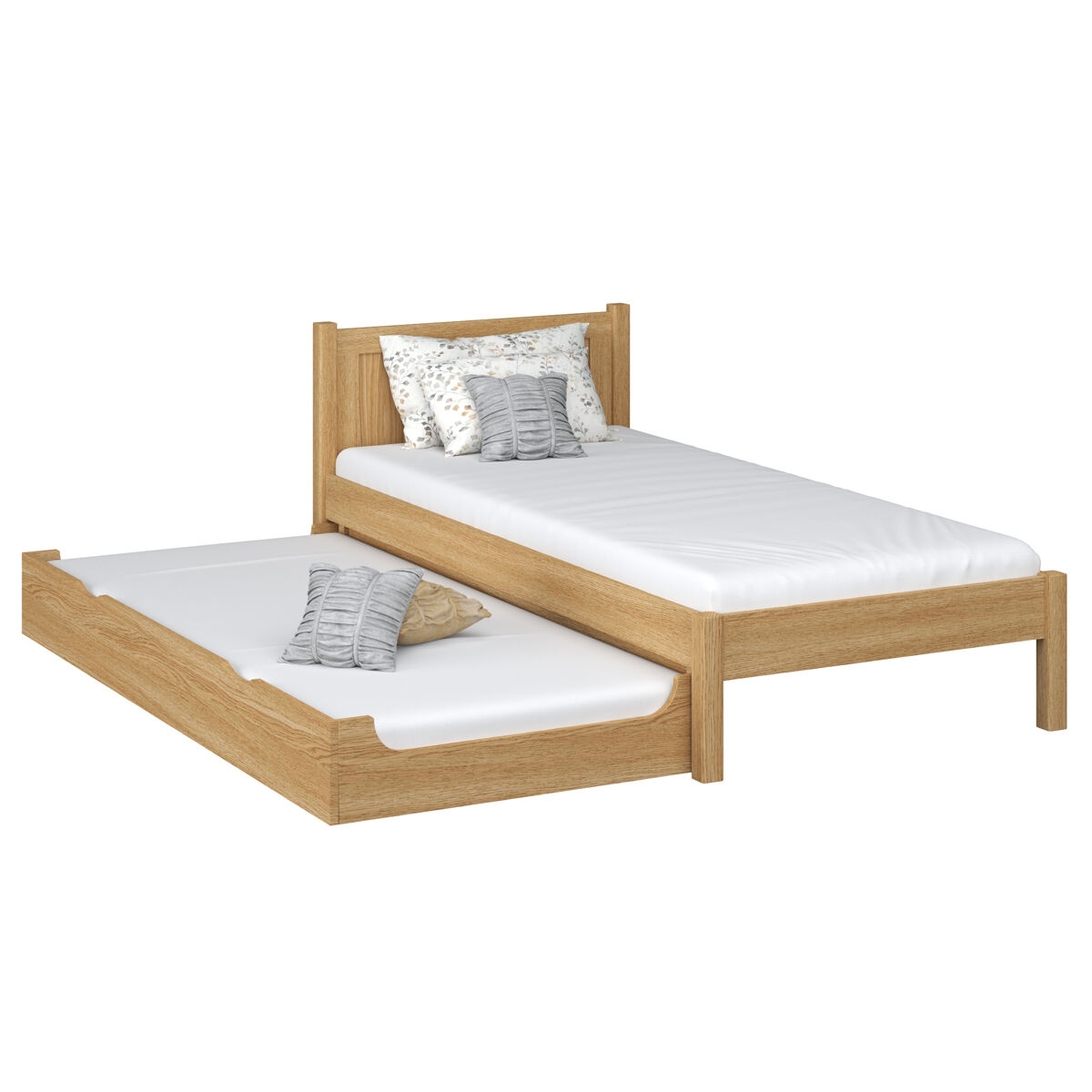 Cama individual de carvalho com gaveta para colchão n02 carvalho natural