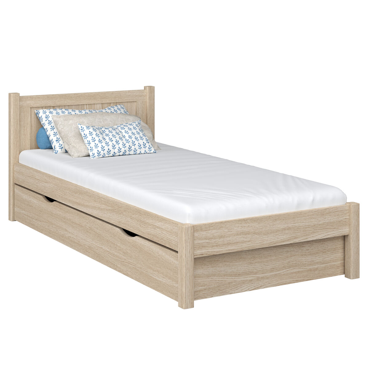 Cama individual de carvalho com gaveta n02 carvalho branqueado