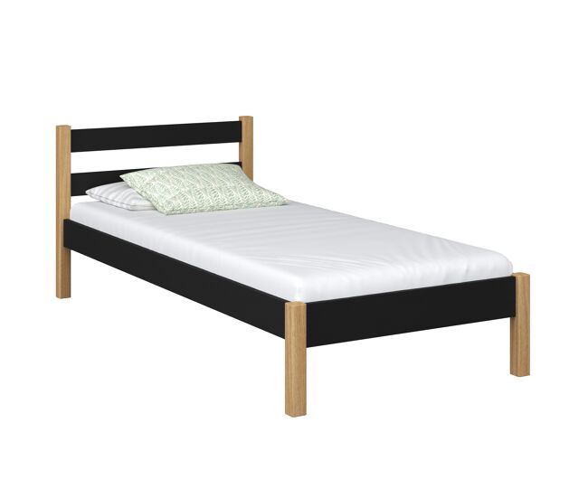 Cama individual de madeira n01 preto e carvalho
