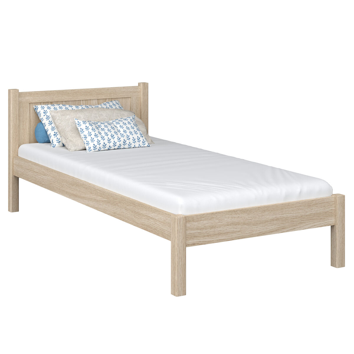 Cama individual de carvalho n02 carvalho branqueado