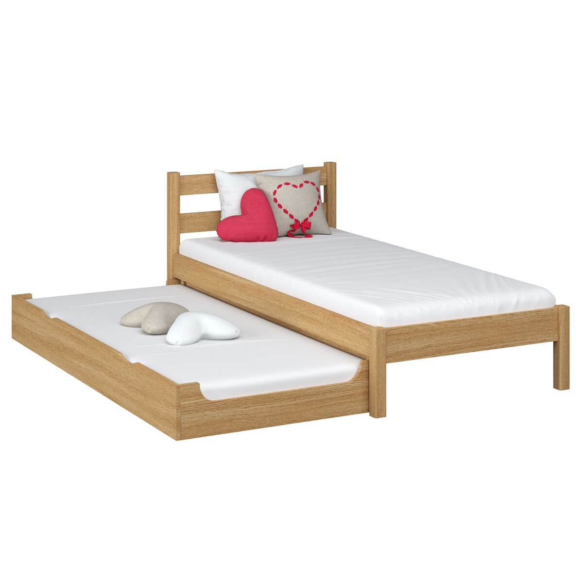 Cama individual de carvalho com gaveta para colchão n01 carvalho natural