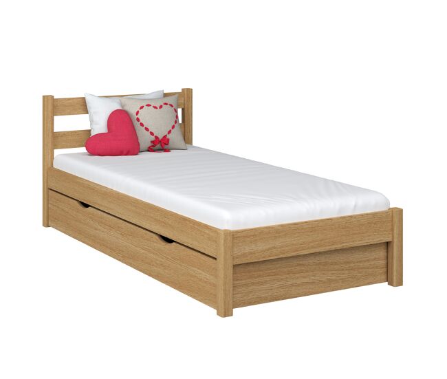 Cama individual de carvalho com gaveta n01 carvalho natural