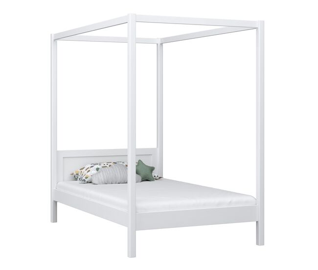 Cama individual de madeira com dossel n02 branco