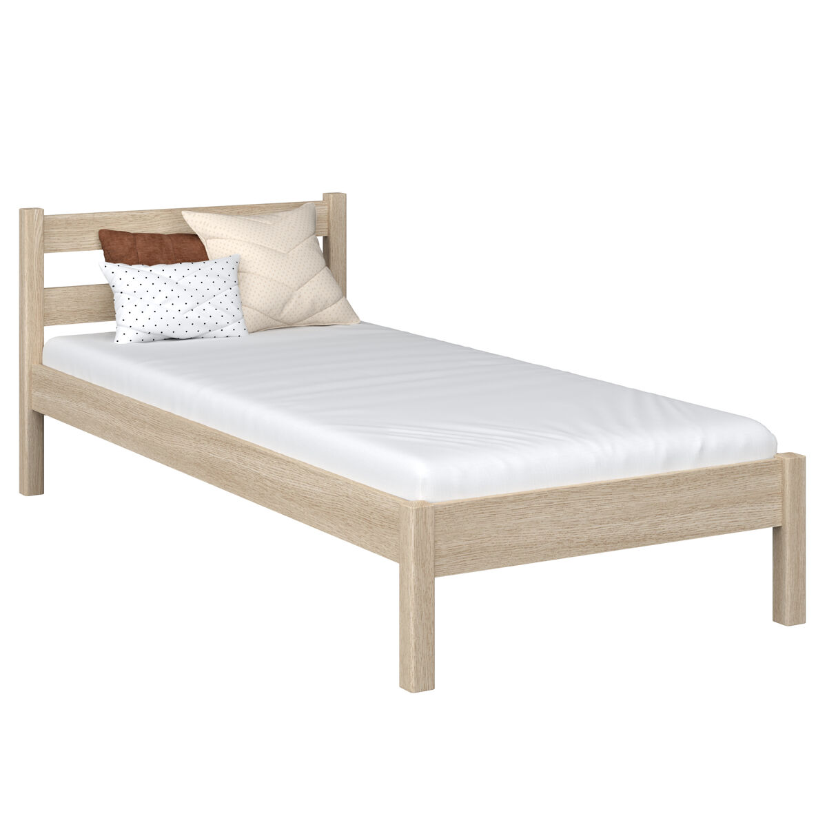 Cama individual de carvalho n01 carvalho branqueado