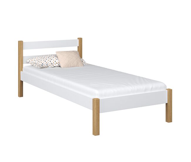 Cama individual de madeira n01 branco e carvalho