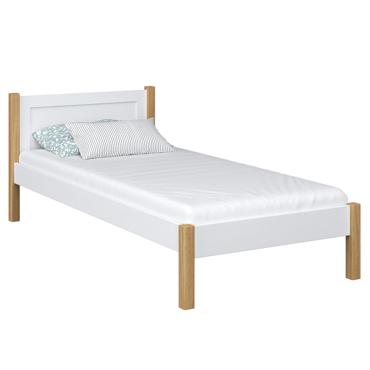 Cama individual de madeira n02 branco e carvalho
