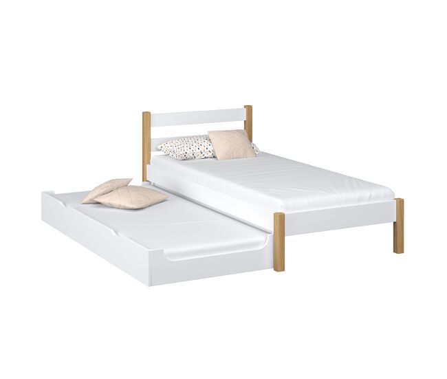 Cama individual de madeira com gaveta para colchão n01 branco e carvalho