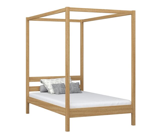 Cama individual de carvalho com dossel n01 carvalho natural