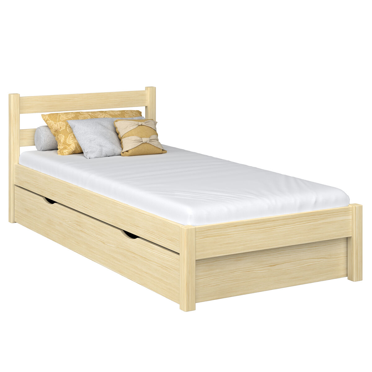 Cama individual de madeira com gaveta n01 pinho incolor