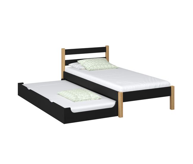 Cama individual de madeira com gaveta para colchão n01 preto e carvalho