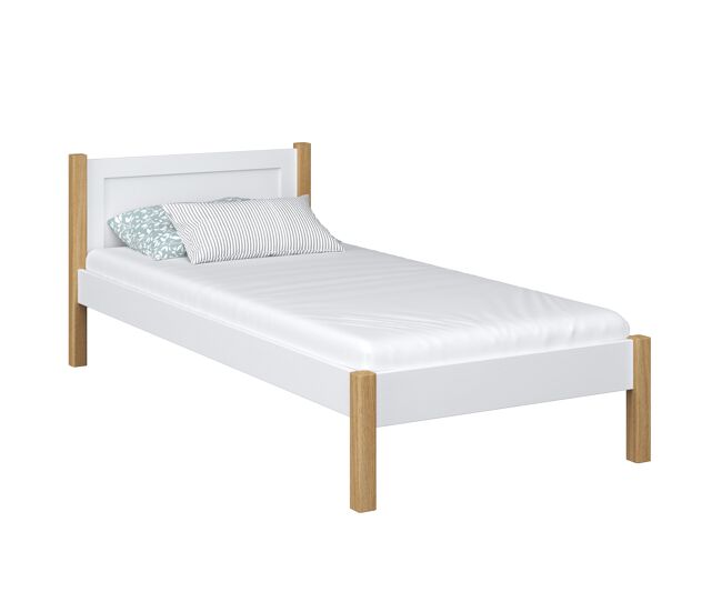 Cama individual de madeira n02 branco e carvalho