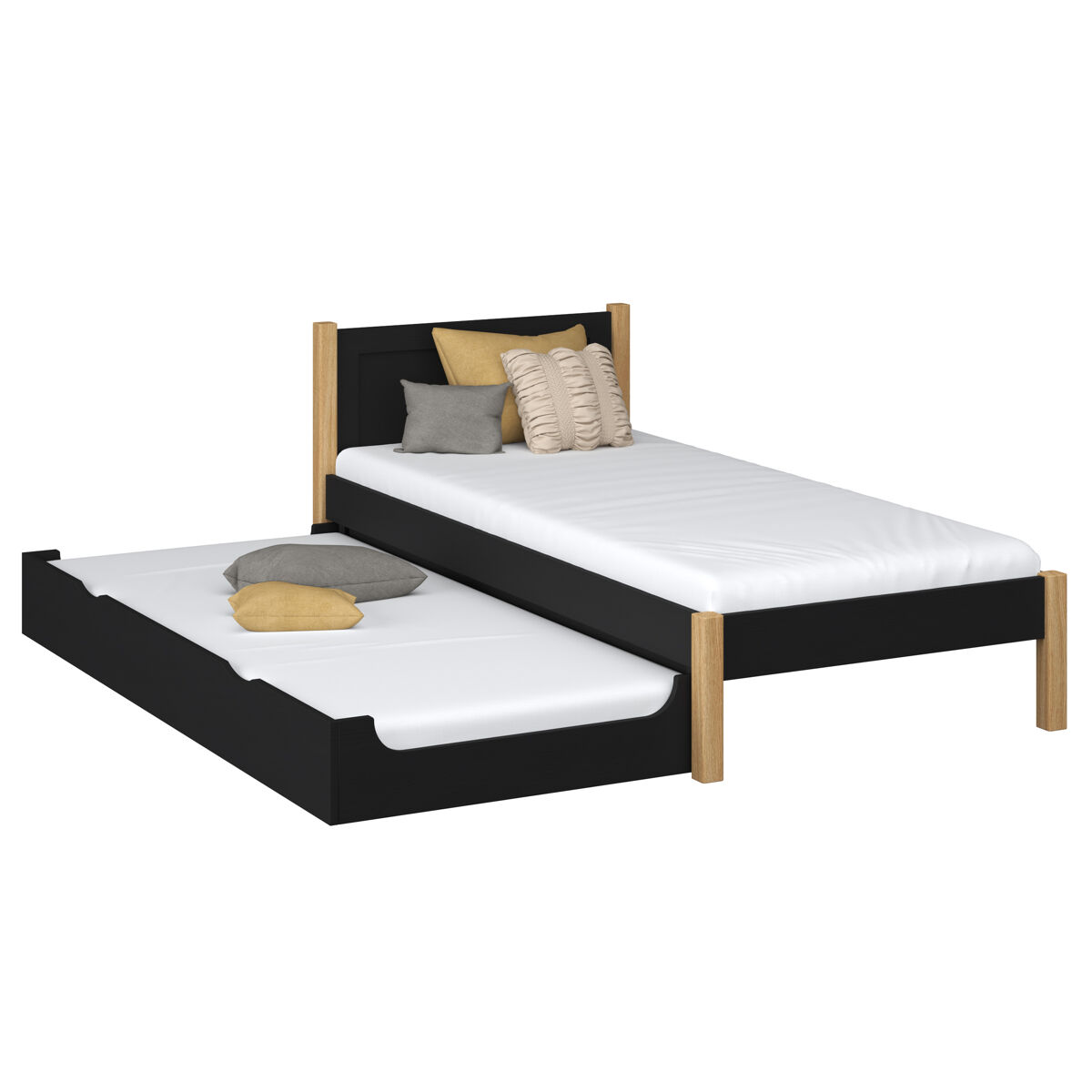 Cama individual com gaveta para colchão n02 preto e carvalho