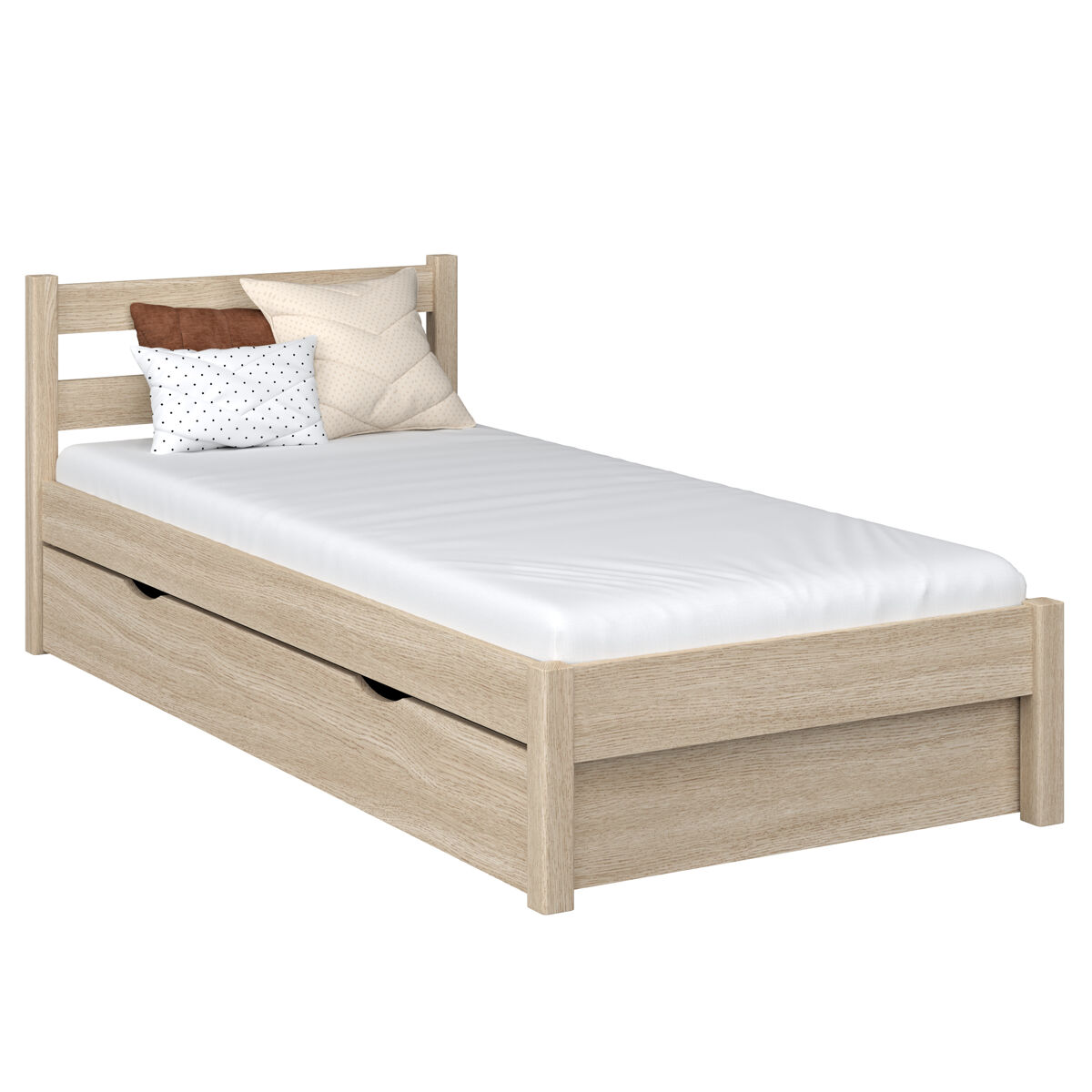 Cama individual de carvalho com gaveta n01 carvalho branqueado